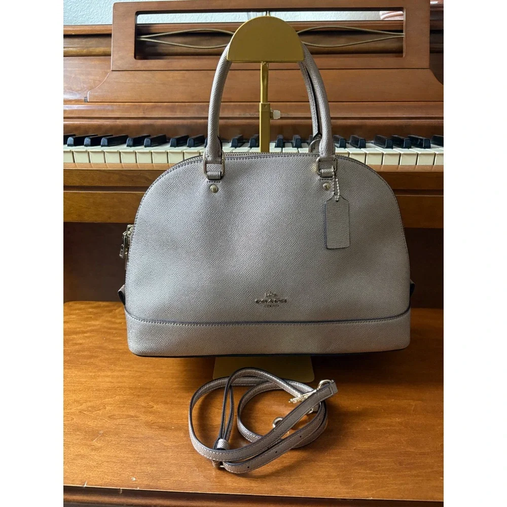 Coach Sierra Satchel Metallic Crossgrain Leather Dome Bag Champagne F22313